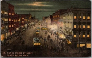 Vintage 1912 GRAND RAPIDS, Michigan Postcard "CANAL STREET BY NIGHT" 1912 Cancel - Picture 1 of 2