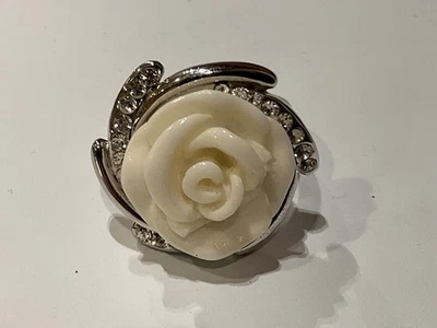 Anillo rosa blanco vintage flor joyería para mujer plata 18KRGP Foto 1 de 4