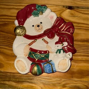 Plato de Navidad Fitz and Floyd Omnibus Holiday Bears 95 pintado a mano acento dorado - Imagen 1 de 6