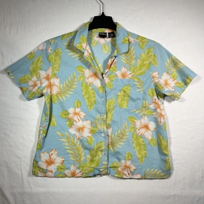 Camisa Hawaiana Erika Flores Hibisco Azul Verde Foto 1 de 4