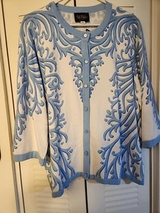 Bob Mackie Wearable Art Cotton Knit 3/4 Sleeve Button Up Cardigan Jacket XL NWT - Picture 1 of 4