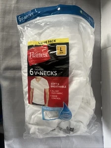 Hanes Hemden Herren Große 42/44 Weiß Baumwolle V-Ausschnitt Kurzarm Ohne Etikett 5er Pack - Bild 1 von 2