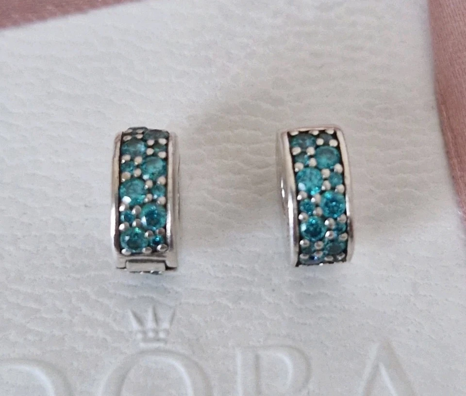 Pandora Pair Of Turquoise Pavé Silver  Clips - Image 1 of 4