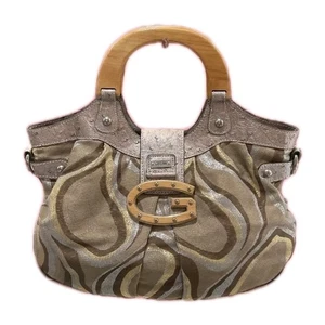 Vintage Guess Samba Metallic Handtasche groß Hobo Handtasche & Riemen Retro Holzgriff - Bild 1 von 24