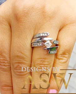 14K WEISSGOLD PRINZESSSCHLIFF DIAMANT VERLOBUNGSRING UND BÄNDER SPANNUNGSSET 1,70 KT - Bild 1 von 10