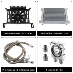 Universal 25 Row AN10 Thermostatic 73 Degree Oil Cooler Kit SL+7'' Fan w/Bracket - Picture 1 of 10
