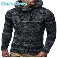 half button drawstring hooded sweater