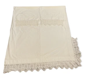 Vintage Cottage White Cotton Double Duvet Cover Pillowcases 5" Crochet Lace Edge - Picture 1 of 9