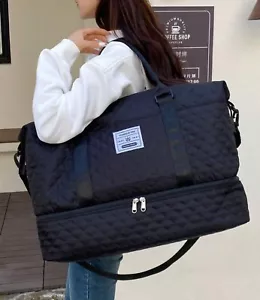 Duffle bag gym Tote carry on New Black suitcase Large Weekend Bag Quilted - Picture 1 of 5
