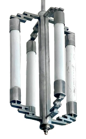 Kaiser Bauhaus Art Deco Machine Age Chrome Chandelier Light Fixture Lamp Mcm Vtg Cover