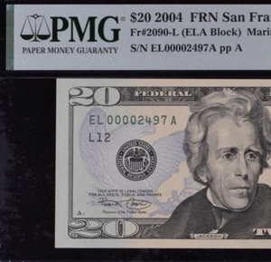 2004 $20 Federal Reserve Note PMG 64EPQ wanted popular low serial number 0002497 - Picture 1 of 3