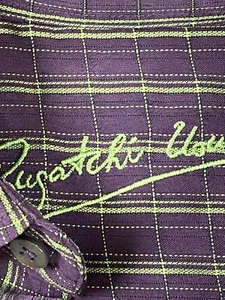 BUGATCHI UOMO Purple Lime Plaid Men's LS Button Down Oxford Casual Shirt SZ M - Picture 1 of 7