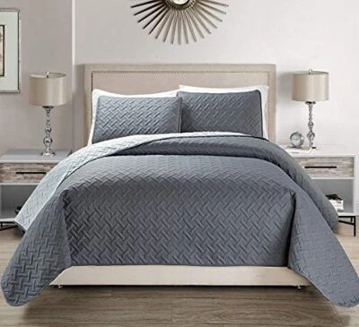 Juego de colcha/colcha/cubierta reversible de microfibra en relieve + funda de almohada/cSham Foto 1 de 4