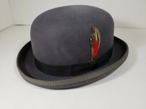 BAILEY DYNAFELT WOOL FUR BLEND GRAY DERBY BOWLER HAT MADE IN USA - Picture 1 of 7