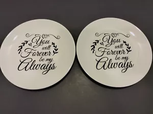 White & Black Wedding Cake Bride & Groom Ceramic Plates Forever Be My Always - Picture 1 of 4