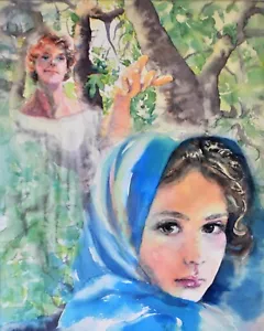 Original Aquarell 8x10 Druck VERKÜNDIGUNG der SELIGEN JUNGFRAU, religiös neu - Bild 1 von 1