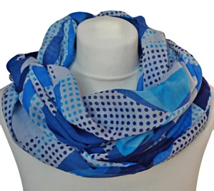 leichter Damen Loop Schal Rundschal Punkte Dreiecke blau türkis grau 1085 - Bild 1 von 4