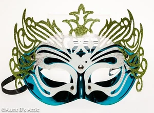 Mardi Gras Mask Fancy Laser Cut 1/2 Face Mask W/ Glitter Accent Assorted Colors - Picture 1 of 8