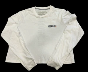 Volcom Womens Cropped T-Shirt White Long Sleeve Crew Neck Logo Stonefest Size M - Picture 1 of 9