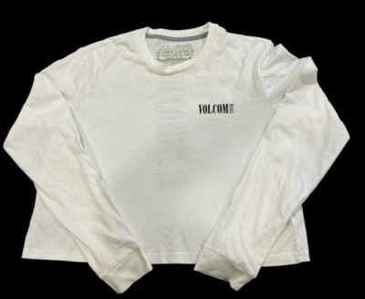 Volcom Womens Cropped T-Shirt White Long Sleeve Crew Neck Logo Stonefest Size M - Image 1 of 4