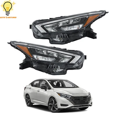 Headlights For 2020 2021 Nissan Versa FULL LED Left+Right Side Chrome Housing Foto 1 de 4