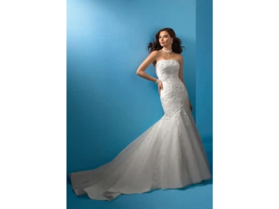 $1499 💕 ALFRED ANGELO 💕 2083 8 WHITE FIT FLARE CORSET SOFT TULLE BEADED LACE - Image 1 of 4