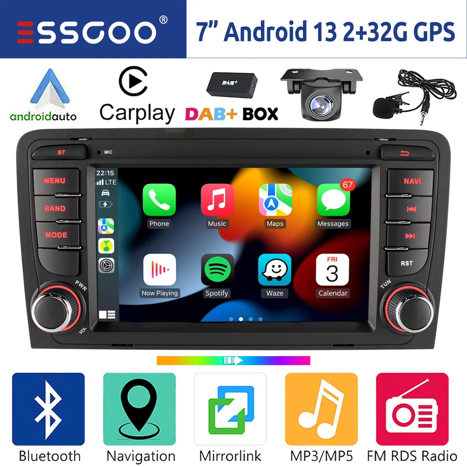 DAB+ 32G Android 13 Carplay Autoradio GPS Navi WIFI KAM Für Audi A3 S3 RS3 8V 8P - Bild 1 von 4