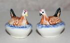 Vtg Ceramic Salt & Pepper Shakers Chickens Nests 1 ? Tall x 2? Long x 1 ? Wide