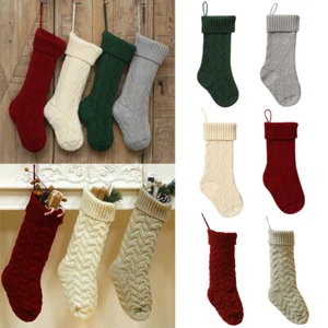 Women Solid Large Stocking Hanging Decor Knitted Christmas Candy Color Gift Bag - Picture 1 of 15