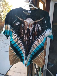 liquid Blue bison buffalo skull tribal T-shirt size medium - Picture 1 of 10