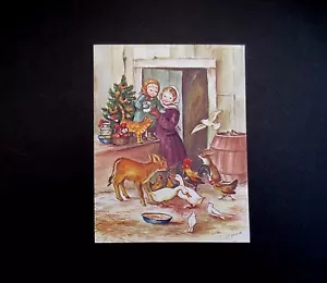 RARA Tarjeta de Felicitación Tasha Tudor Navidad De Colección Niños en Granero con Lindos Amigos - Imagen 1 de 3