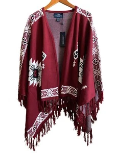 Poncho Peruano Capa Lana Alpaca Lucchese Taos Colegial Granate OS Western - Imagen 1 de 5