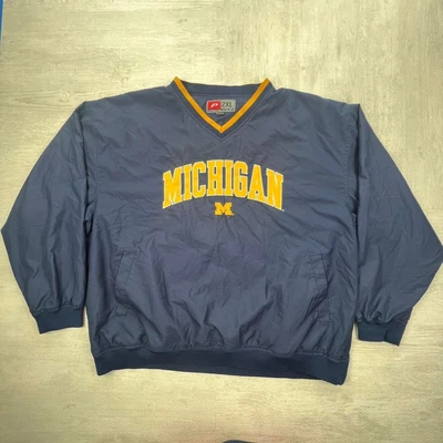 Vintage 90s Michigan Wolverines Windbreaker Jacket Size: XXL Blue Yellow NCAA - Image 1 of 3