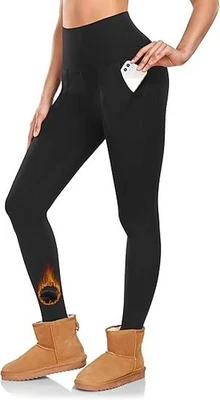 Cálido Polar Forrado Leggings Mujer con Bolsillos- Térmico Grande-X-Grande 01-negro Foto 1 de 4