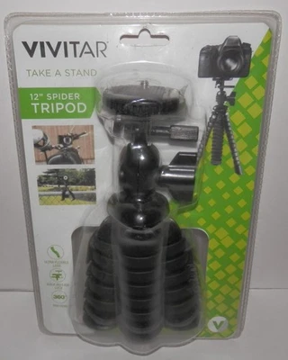 Vivitar Spider Tripod Black Rubberized Legs & Feet Camera Mount #VIVSP-12BLK NIP - Image 1 of 2