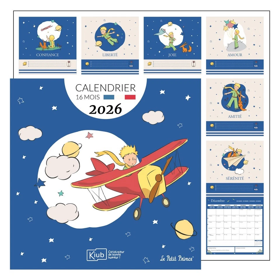Calendrier mural Kiub Le Petit Prince en avion 30x30cm 16 mois (2025-2026) - Photo 1/1