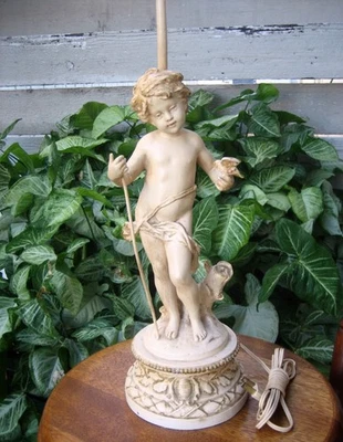 Vintage Cast Metal Cherub Putti Angel with Bird Table Lamp - Image 1 of 4