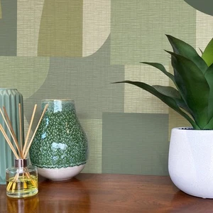 Papel Pintado Geométrico Mosaico Ceruti Moderno Abstracto Formas Entrelazadas 1422 Verde - Imagen 1 de 8
