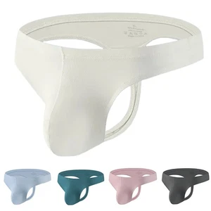 Men's T Back Thong Underwear Solid Low Waist Design with Quick Dry Bulge Pouch - Picture 1 of 26