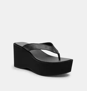 Coach Perizoma Zeppa Sandalo Donna Nero Slip-on Firmato Tela Taglia 9,5, 10 - Foto 1 di 5