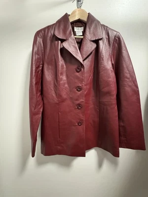 Vintage Tribeca Studio Burgundy Red Leather Jacket Coat Women's Size Medium Y2K - Image 1 of 4