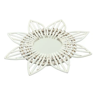 Hanging Mirror White Flower Shape Woven Rattan Framed Wall Mirror Rustic - Image 1 of 4