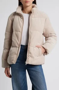 GIUBBINO IMBOTTITO SAM EDELMAN TRAPUNTATO VELLUTO A COSTE CINIGLIA BEIGE NUOVO CON ETICHETTE L - Foto 1 di 7