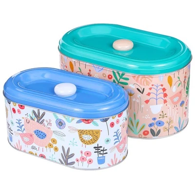 2 Pack Multicolor Metal Tin Cookie Snack Jars with Lid, 2 Sizes, Air Tight, S... - Image 1 of 4
