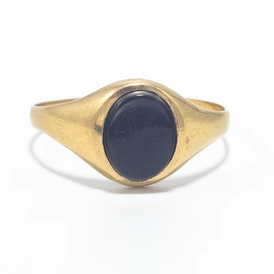 Vintage Oval Onxy Flat Cabochon Signet Ring 9ct Yellow Gold U - image 1 of 4