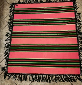 Beaver State Pendleton Woolen Mills Robes Shawls Fringed Blanket Pink Green 63" - Picture 1 of 20