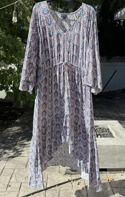 Vestido midi estampado boho Scoop mangas acampanadas, cuello en V talla grande 12-14, Cottagecore Foto 1 de 4