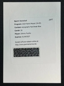 JOHNNY FURPHY /25 ROOKIE FAST BREAK BLUE PRIZM AUTO AUTOGRAPH 2024-25 MOSAIC #39 - Picture 1 of 2