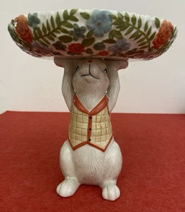 Ceramic Mr Cottontail Easter Bunny Chocolate Bowl Rabbit Pie Cake Stand Plate MD - Foto 1 di 17