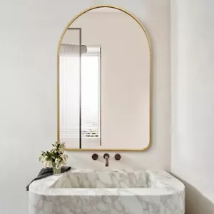 Arched Gold Aluminium Wall Mirror 80x100cm Modern Home Decor Accent Piece Floor - Picture 1 of 3
